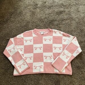 Pink and White Checkered Sweater